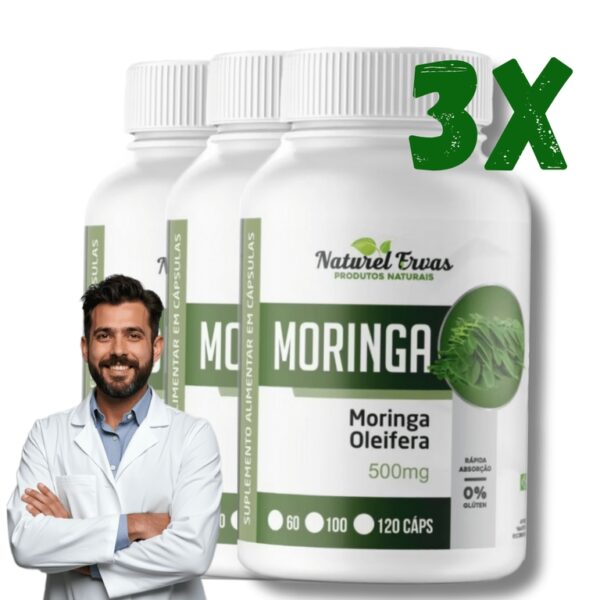 KIT 3 MORINGAS – 100% pura, 360 cápsulas (Natural Ervas)